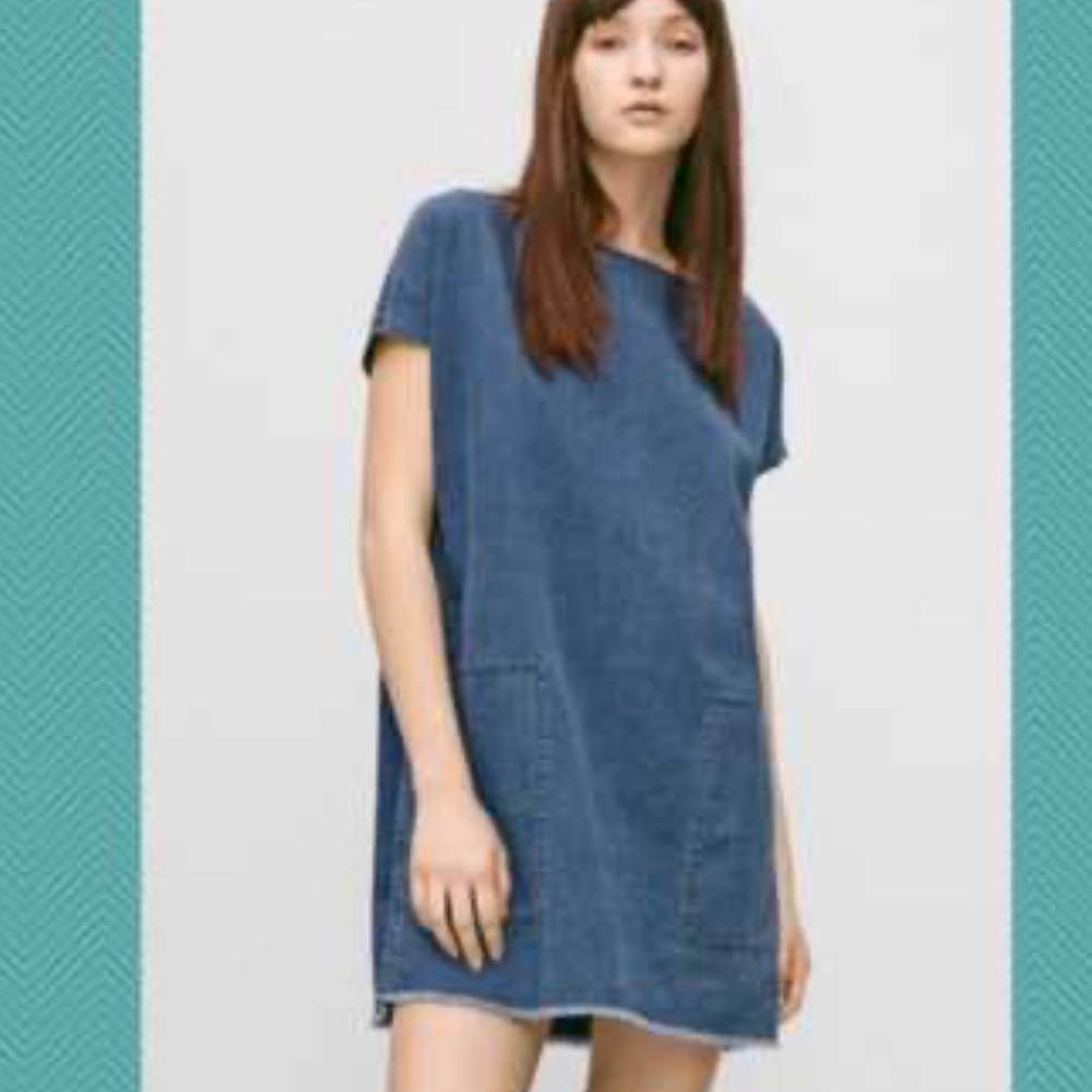 WILFRED FREE dark blue denim jean shift dress tunic pockets western Aritzia - Picture 1 of 8